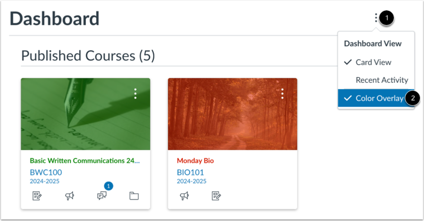 Canvas Dashboard with Color Overlay disabled so course-card images remain visible