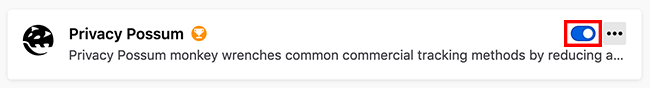 Firefox extension card with an on and off toggle